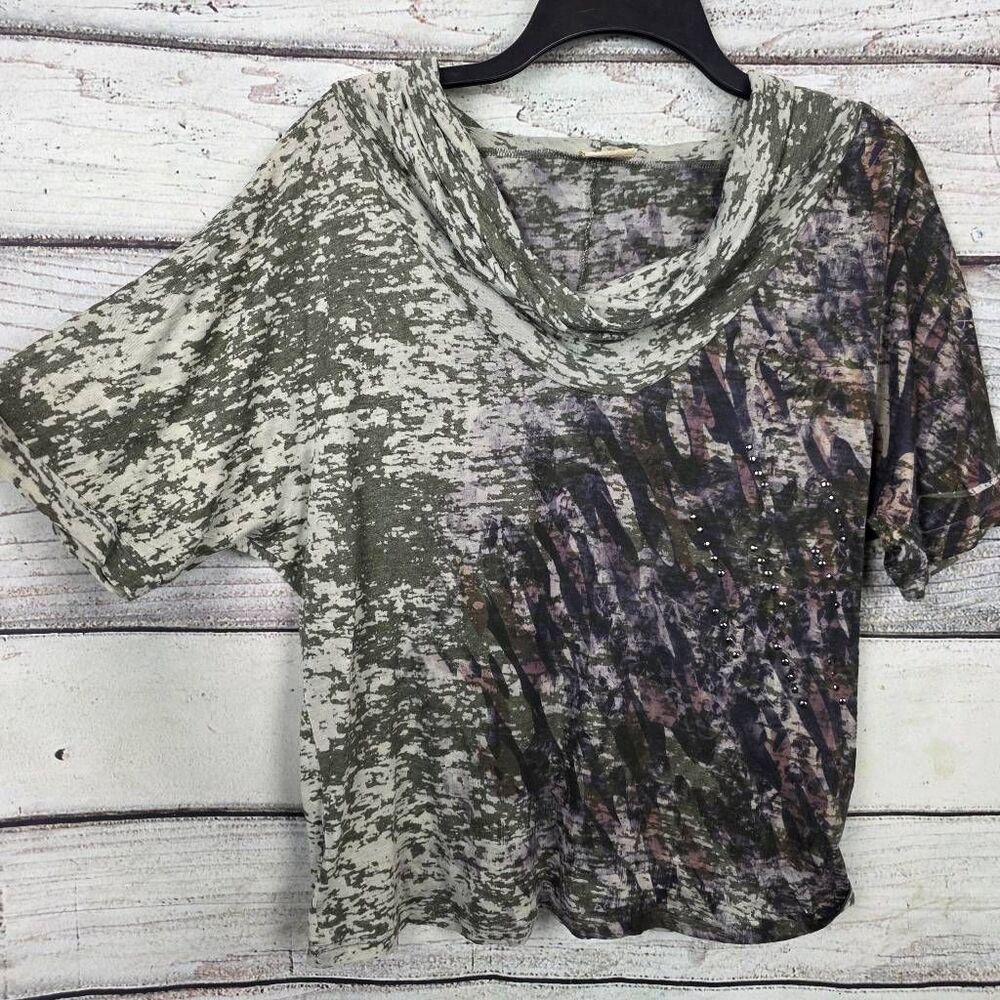 Daytrip Womens Cowl Neck Abstract Top Green M